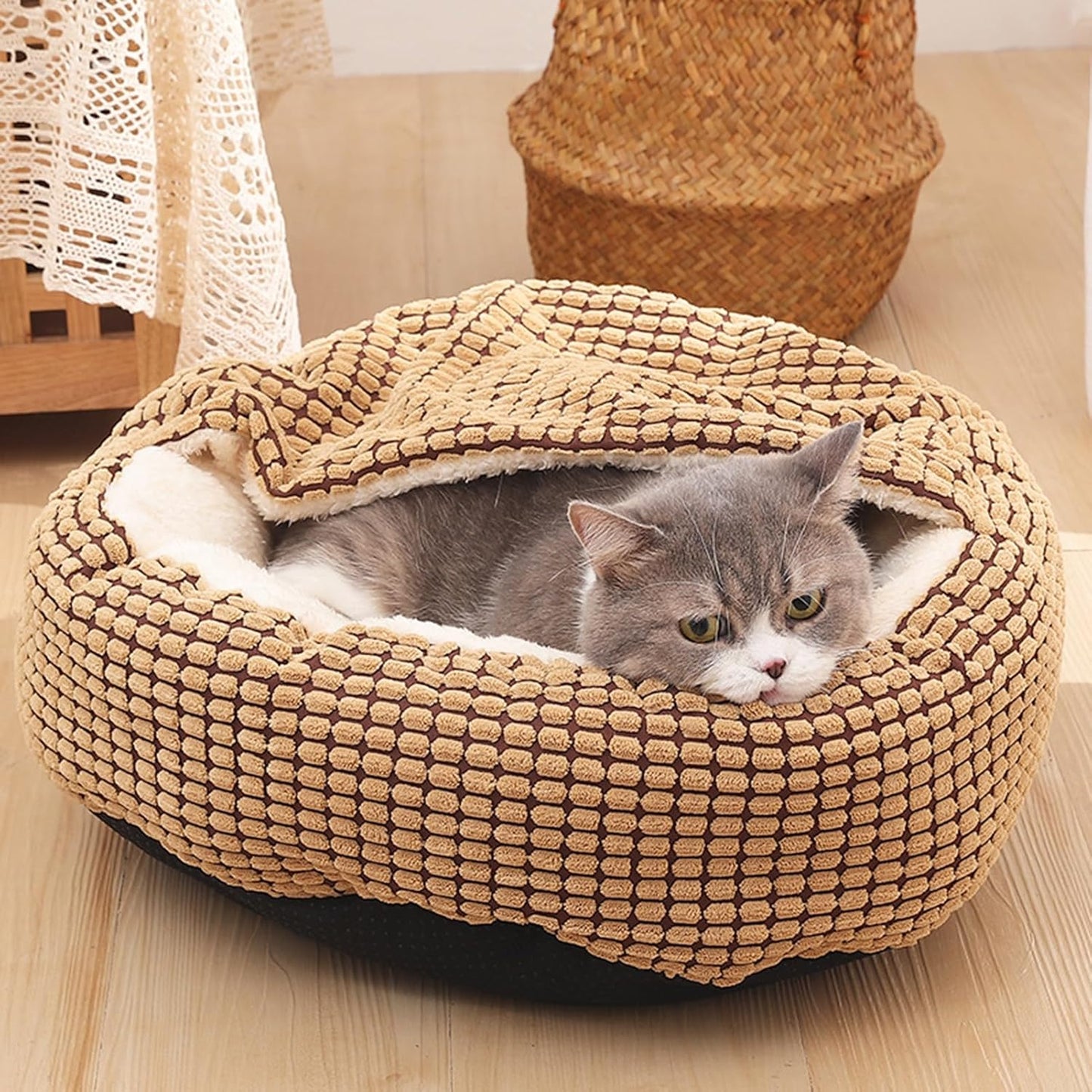 Cozy Donut Dog Bed - Washable Orthopedic Cave Bed for Small Dogs & Cats-03