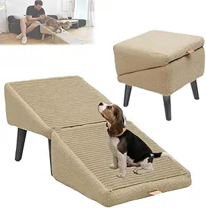 2-in-1 Convertible Wooden Home Step Stool Dog Ramp Stairs-01