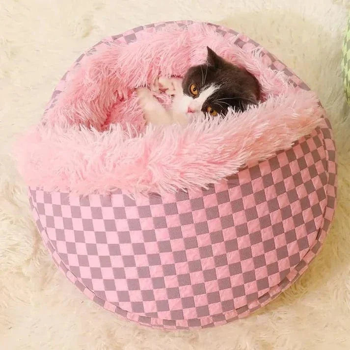 Diamond Quilt Dog Cave Bed - Premium Orthopedic Washable pink Cave Bed for Dogs-02