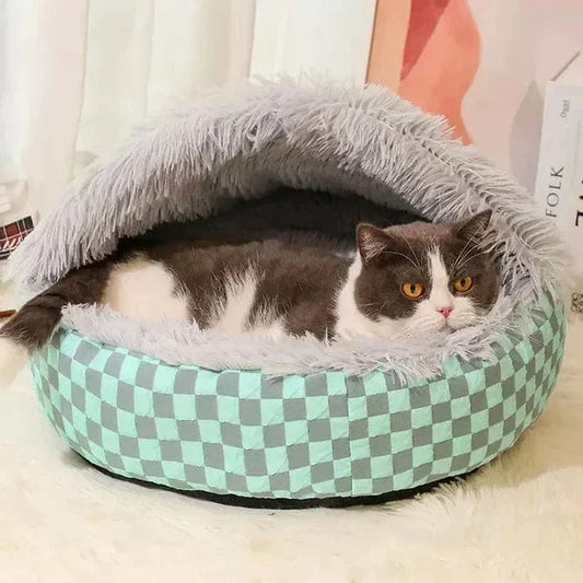 Diamond Quilt Dog Cave Bed - Premium Orthopedic Washable Gray Cave Bed for Dogs