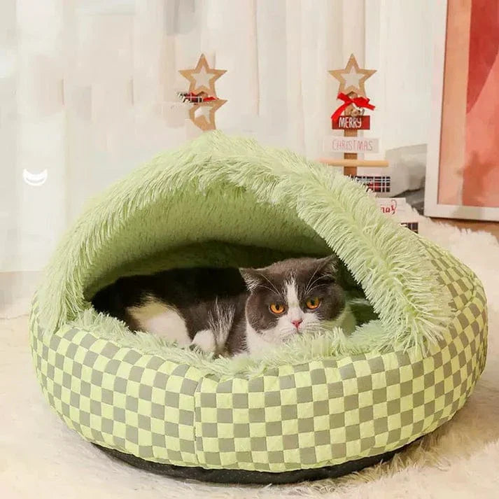 Diamond Quilt Dog Cave Bed - Premium Orthopedic Washable green Cave Bed for Dogs